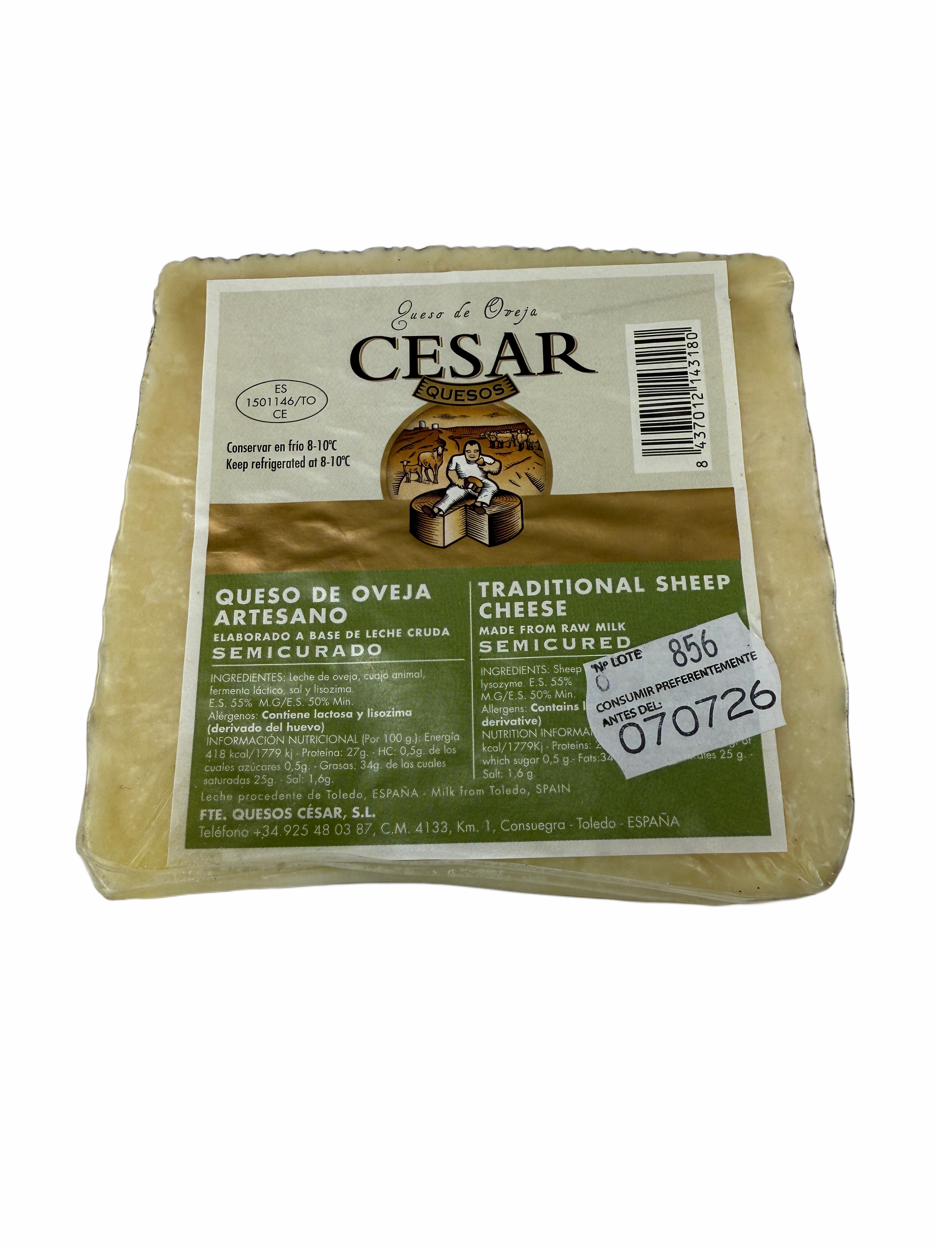 Cesar Semicurado - Schafskäse aus La Mancha, Keil 250gr - Halbgereift, Rohmilch - Artesano