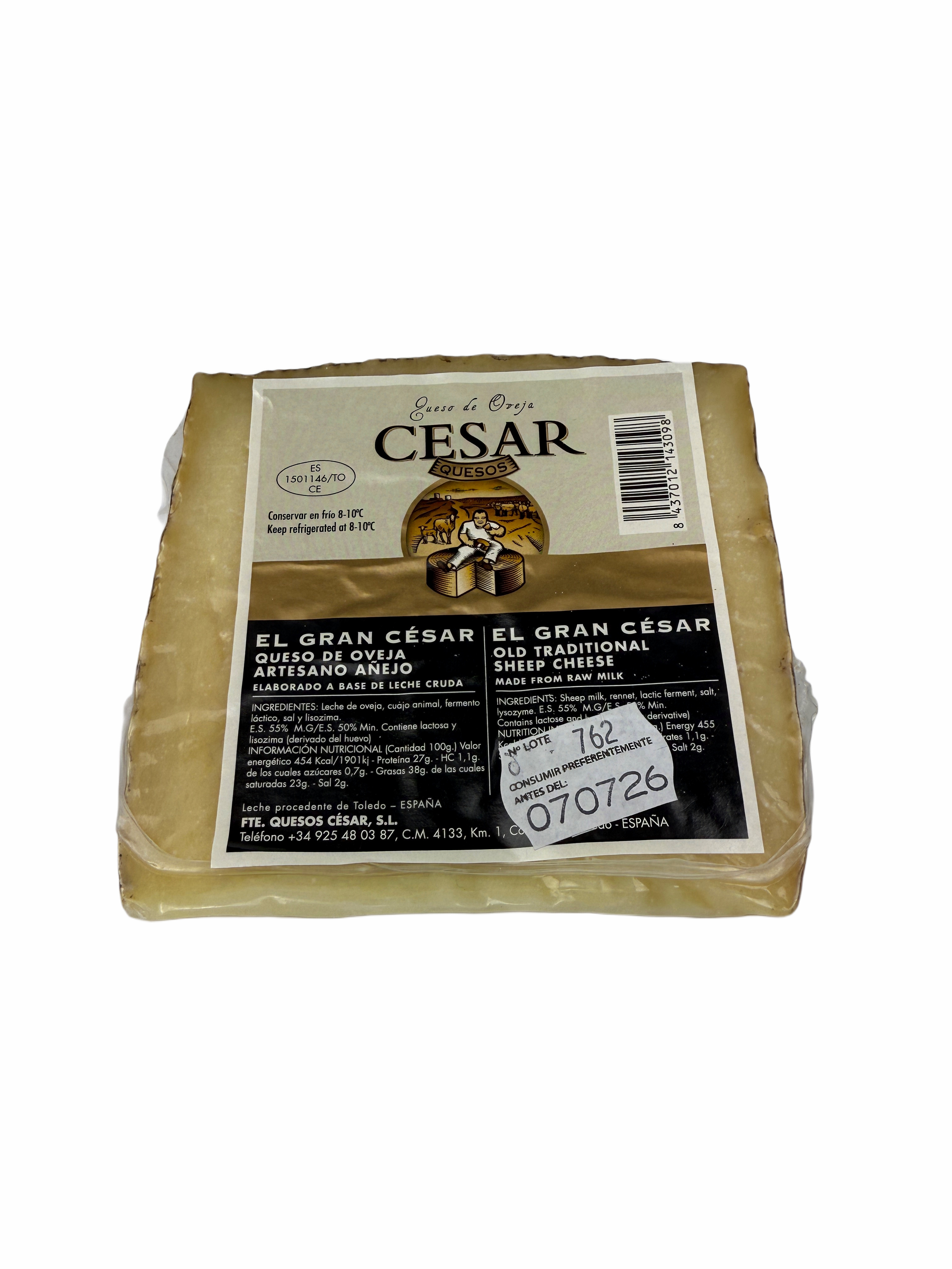 El Gran Cesar - Schafskäse aus La Mancha, Keil 250g - Añejo/Altgereift, Rohmilch - Artesano