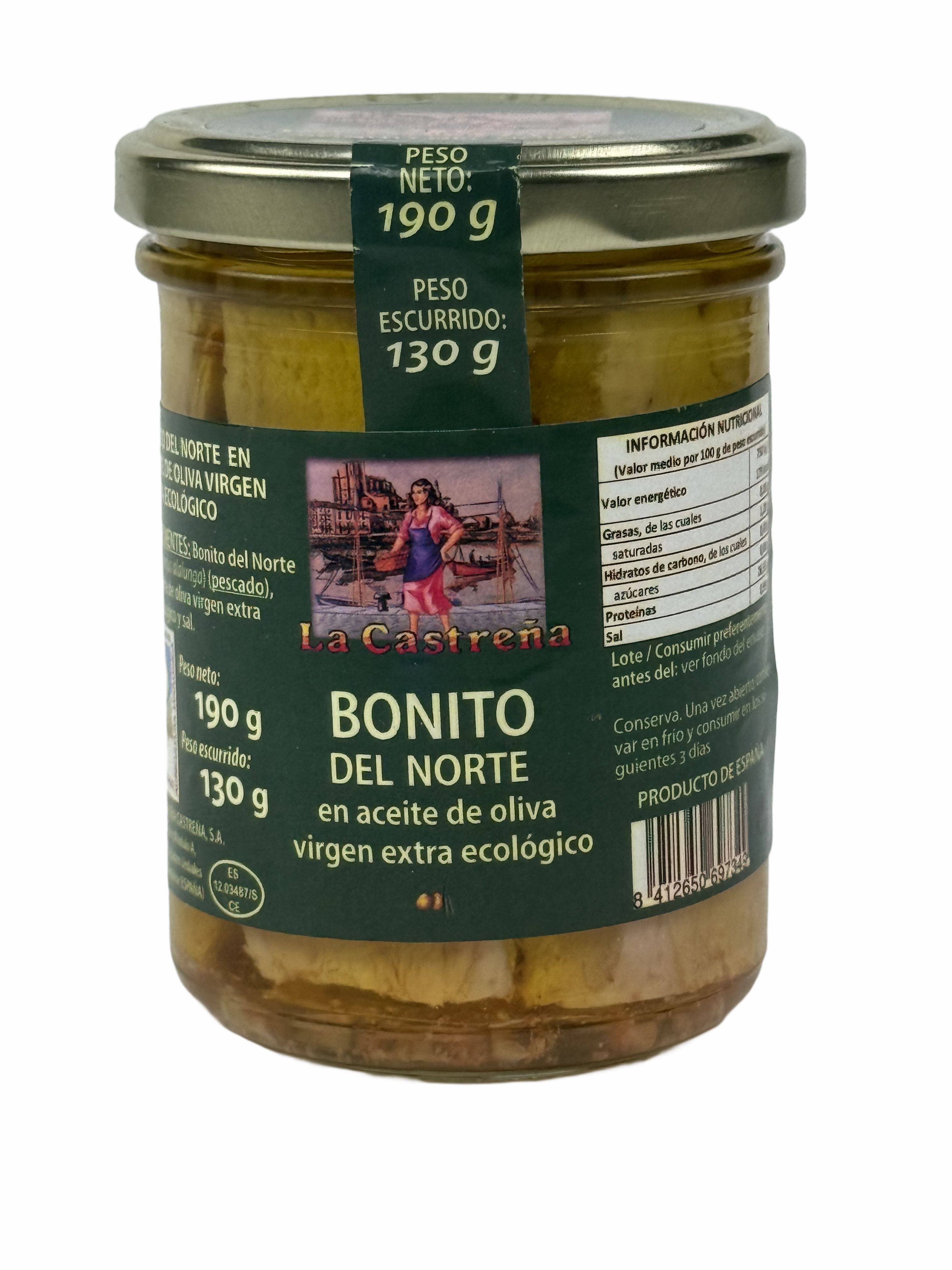 BIO-Bonito del norte (Weisser Thunfisch)- La Castreña, 190gr Glas, in Olivenöl Virgen Extra (T-200)