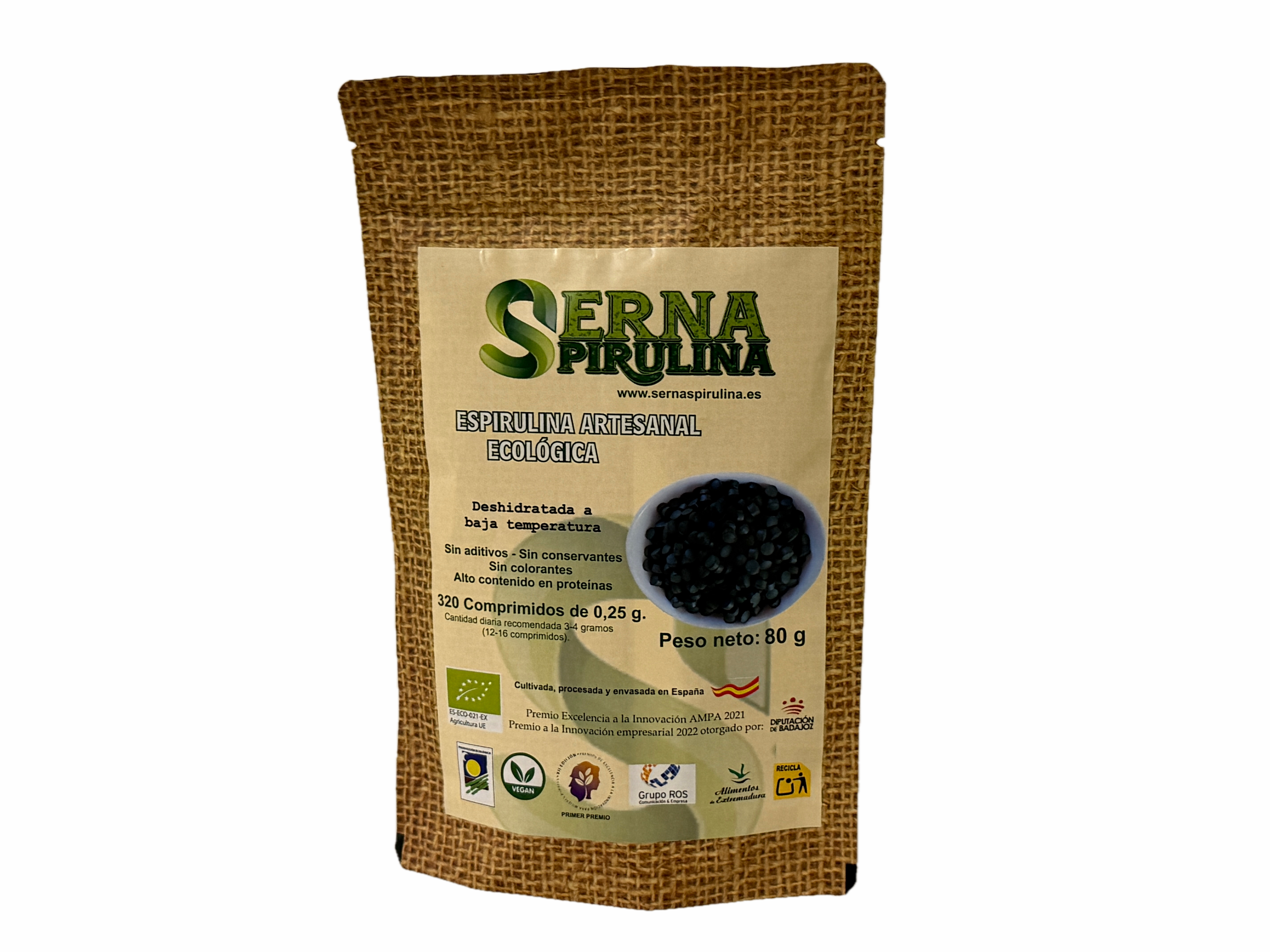BIO Spirulina - 320 Dragées, 80gr aus Spanien