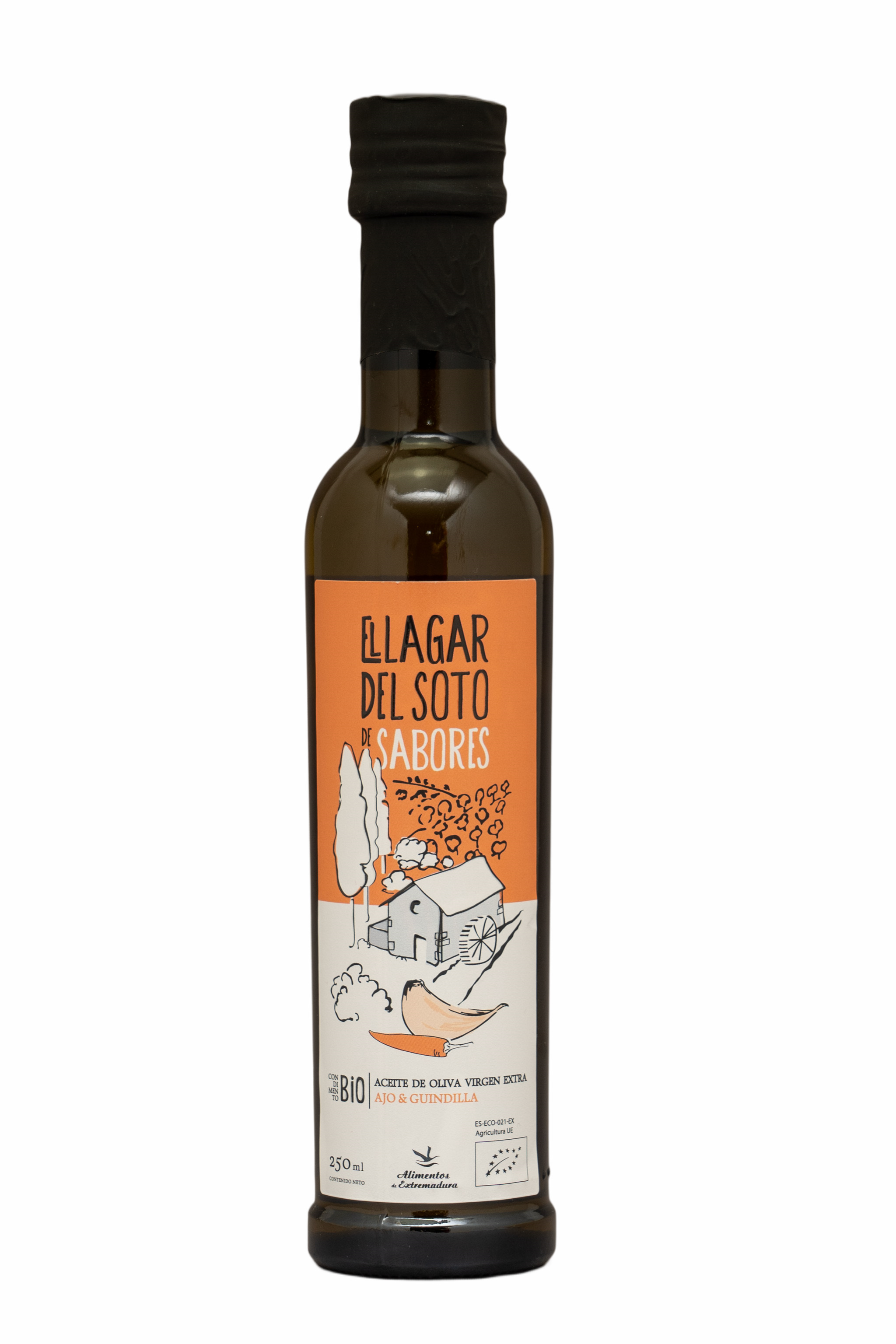 Olivenöl Virgen Extra Lagar del Soto Glasflasche 0.25 L - Knoblauch + Scharfe Paprikaschoten - BIO