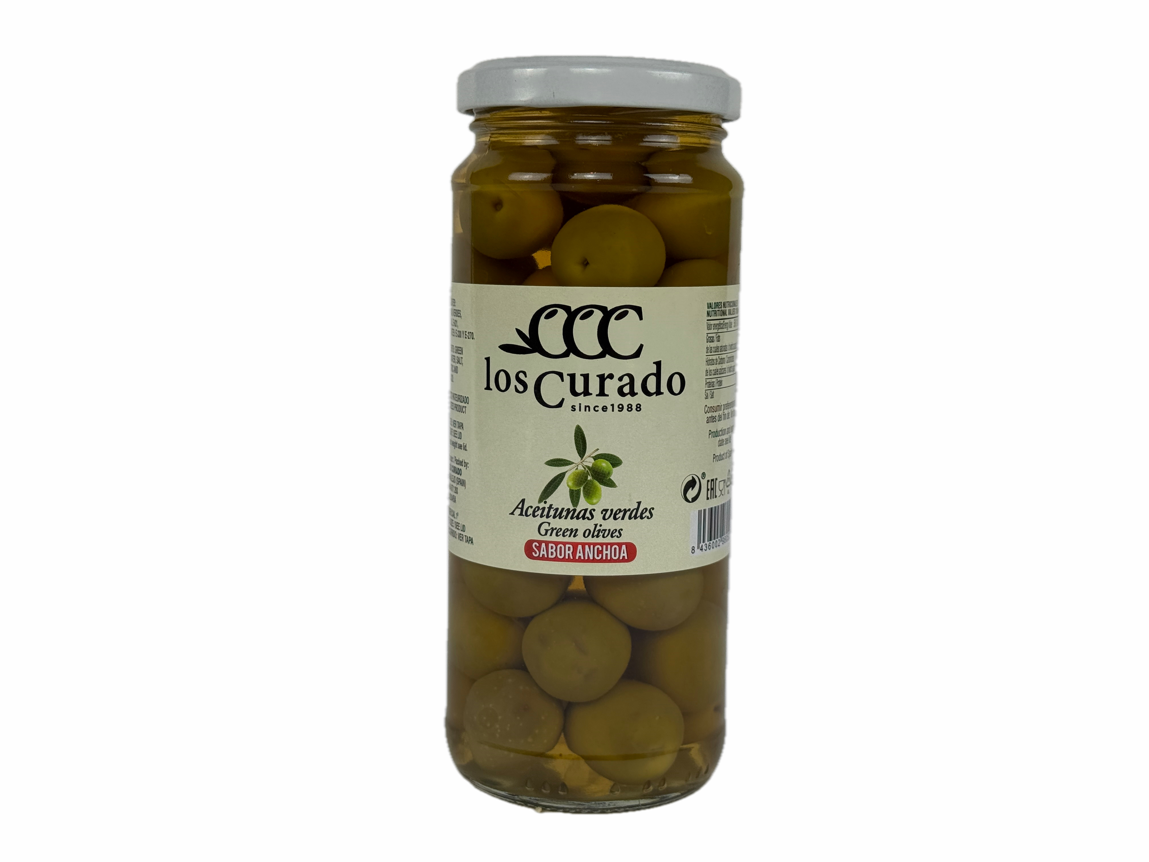 Los Curado - Grüne Oliven mit Stein, Glas 360gr netto, pasteurisiert