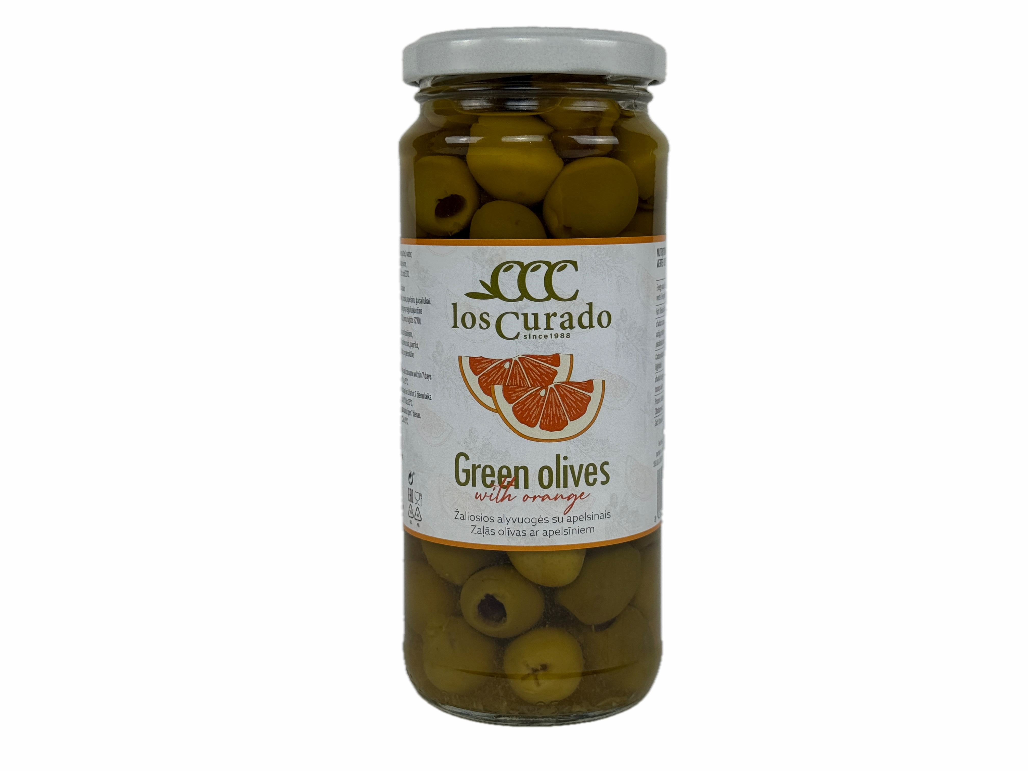 Los Curado - Grüne Oliven mit Orange, Glas 360gr netto, pasteurisiert