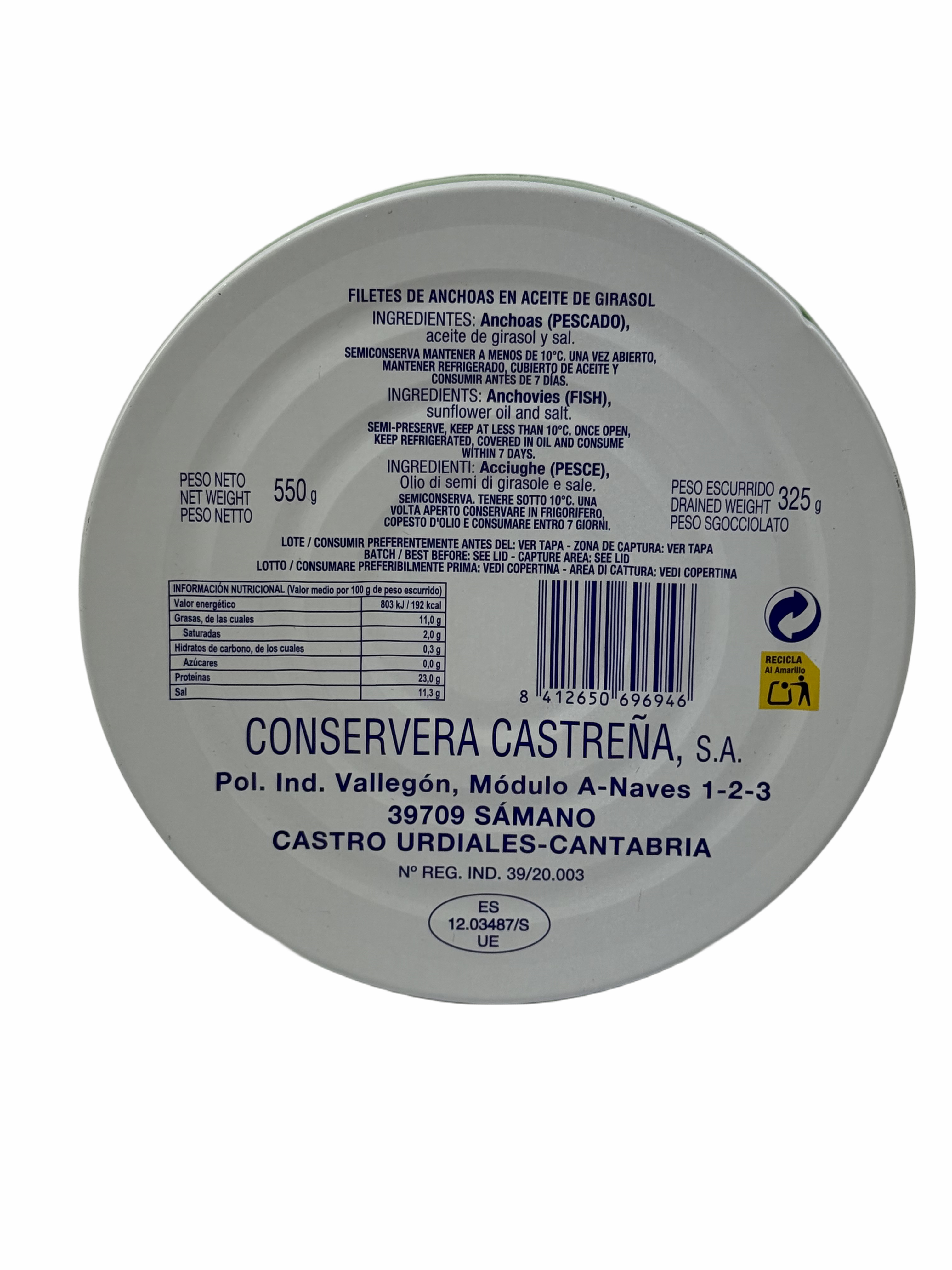 Sardellenfilets - La Castreña - 550gr, in Sonnenblumenöl (RO-550)